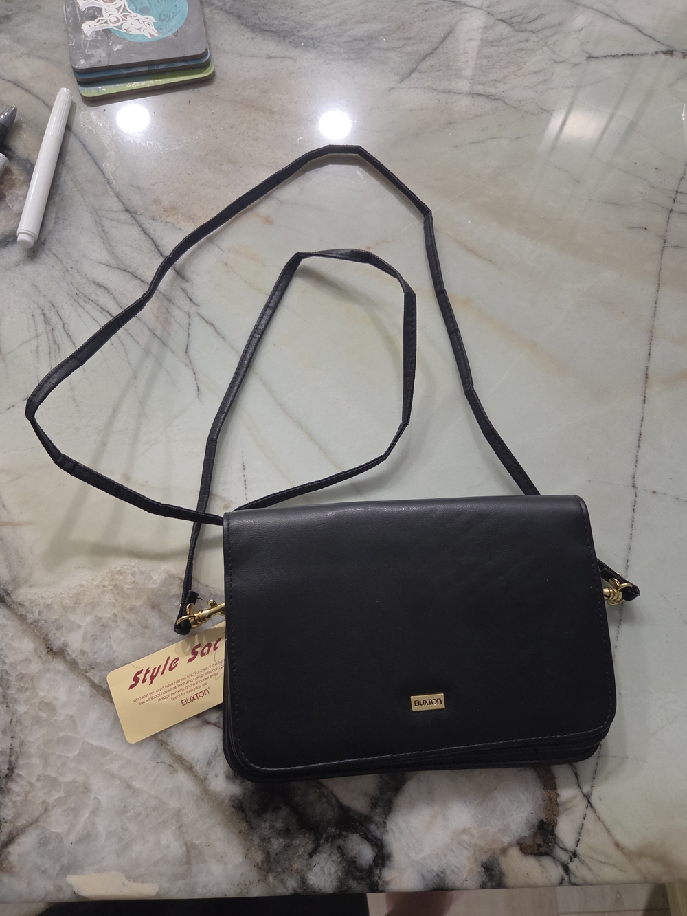 Vintage Black Crossbody Crossbody Bag with Gold Hardware